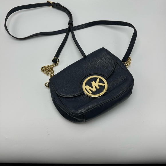 Michael Kors Fulton Crossbody Bag Dark Blue Leather Purse - Picture 3 of 15